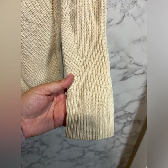 Ba&sh V Neck Women’s Sweater Sz 1 Cream Ribber Knit Wool Cashmere Button Accent - Picture 5 of 10